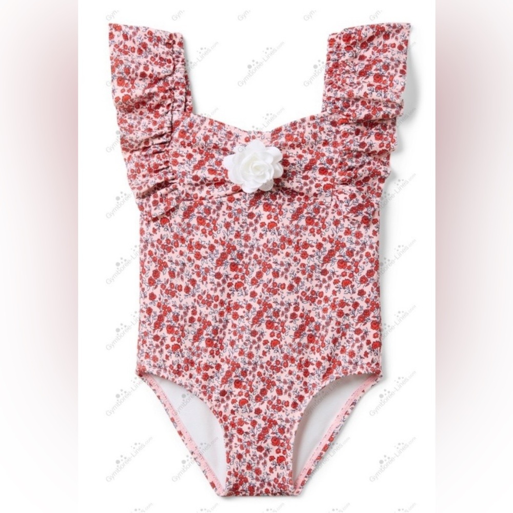 Janie and Jack Pink Floral One-Piece Swimsuit with White Flower